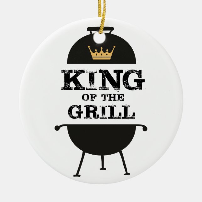 König des Grills, schwarze Goldkrone Keramik Ornament (Vorne)