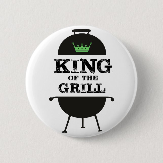 König des Grills, schwarze grüne Krone Button (Vorderseite)