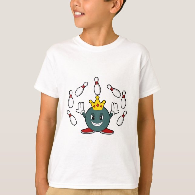 König im Bowling mit Bowling Button T-Shirt (Vorderseite)