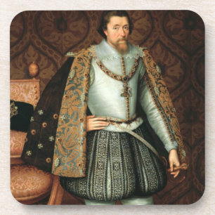 König James I von England (1566-1625) (Öl auf Getränkeuntersetzer