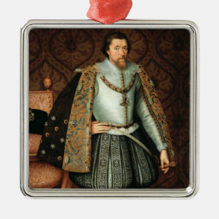 König James I von England (1566-1625) (Öl auf Silbernes Ornament