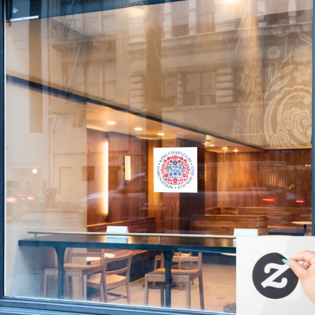 König Karl III. Krönungsemblem, königlicher Souven Fensteraufkleber (Café-Fenster)