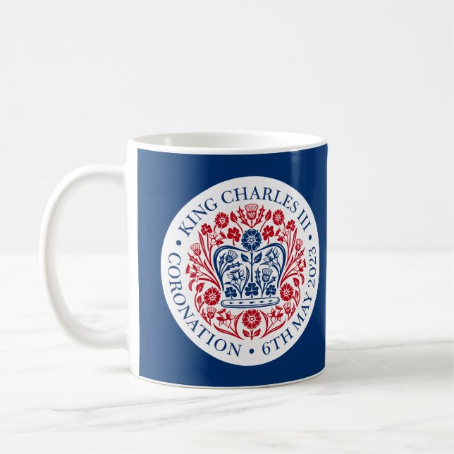 König Karl III. Krönungsemblem, königlicher Souven Kaffeetasse (Links)
