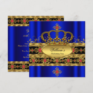König Prinz Royal Blau Gold Rot Krone Geburtstag 2 Einladung