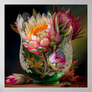 König Protea Rosa Gelb Rot Schönes Bouquet   Poster