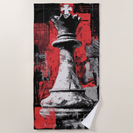 König-Schachfigur-Kunst – Rotes schwarzes Grunge-D Strandtuch