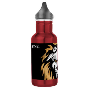 König Text Löwe Feuer Emblem Fettrote Farbe Trinke Edelstahlflasche