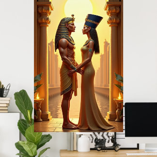 König Tutanchamun und Königin Nofretete stehend Poster