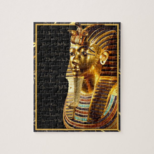 König Tutankhamun mit Hieroglyphen Gold und Schwar (Vertikal)