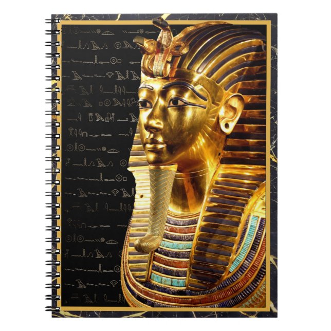 König Tutankhamun mit Hieroglyphen Gold und Schwar Notizblock (Vorderseite)