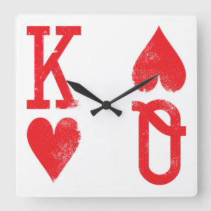 König und Königin des Herz-Spielkarte-Spiel-Raum Quadratische Wanduhr