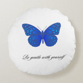 Königblau mit Schmetterlingsdesign-positivem Zitat Rundes Kissen