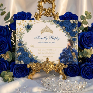 Königblaue goldene Butterfly Quinceañera RSVP Karte