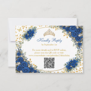 Königblaue goldene Schmetterlinge Quinceañera RSVP Karte