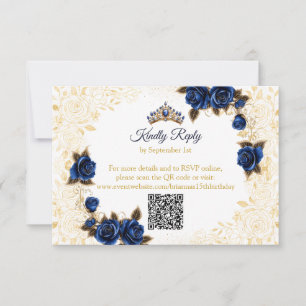 Königblaue goldene Tiara Schmetterlinge Quinceañer RSVP Karte