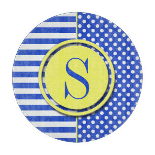 Königblaue Polka-Punkte und Streifen-Monogramm STa Schneidebrett
