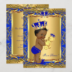 Königblaue Prinzenkrone Baby Shower Bär Ethnisch Einladung