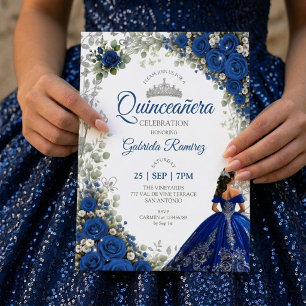 Königblaue Quinceañera Silber Schmetterlinge Einladung