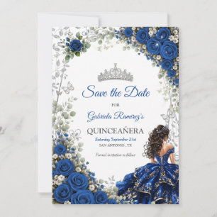 Königblaue Quinceañera Silberne Schmetterlinge Save The Date