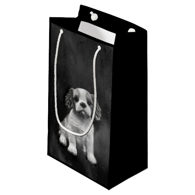 Königcharles Spanielwelpe Kleine Geschenktüte (Vorderseite Schrägansicht)