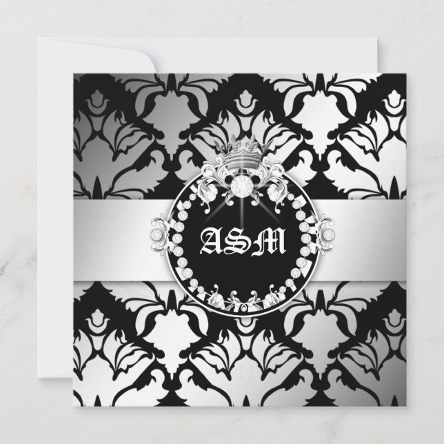 Königin 16. Geburtstag des Schimmer-311-Damask Einladung (Vorderseite)