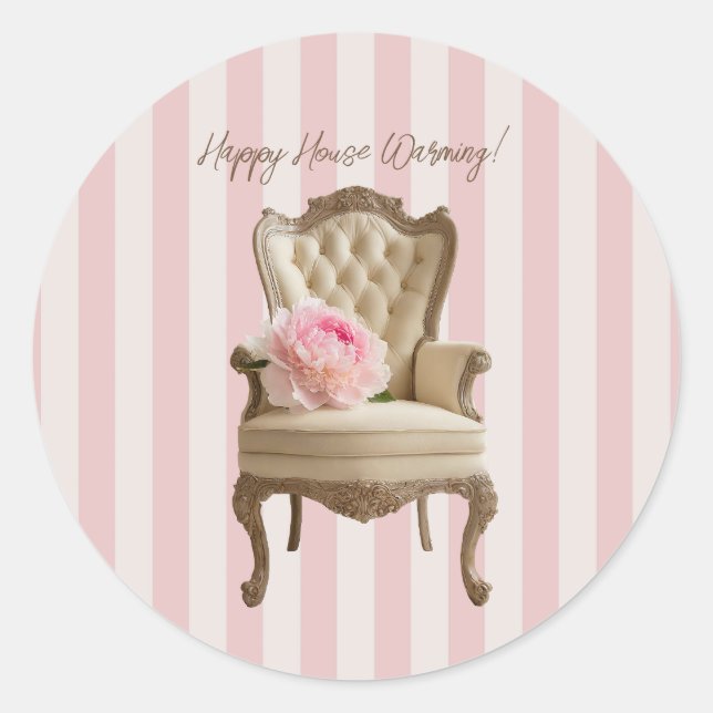 Königin Anne Flügelstuhl Pink Peony Runder Aufkleber (Vorderseite)