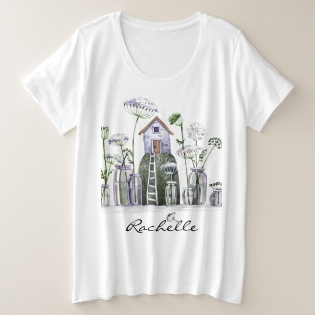 Königin Anne's Lace Blume Märchenhafte Hütte Große Größe T-Shirt (Design vorne)