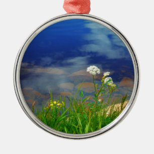 Königin Anns Spitzen-Blume, blauer Bergsee Silbernes Ornament