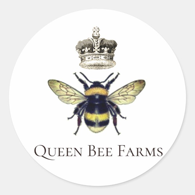 Königin Bee and Regal Crown Runder Aufkleber (Vorderseite)
