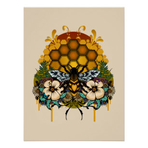 Königin Biene Florale Honigwaben Botanischer Garte Poster