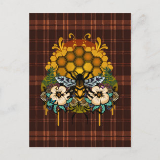 Königin Biene Honigwabe Florale Kunst Braun Karier Postkarte