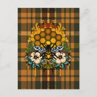Königin Biene Honigwaben Blumen Kunst Erdtöne Kari Postkarte