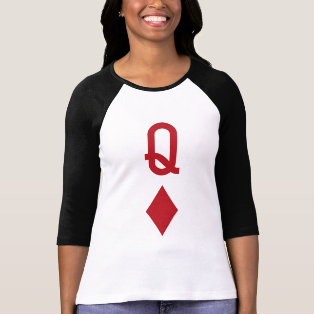 Königin der Diamant-roten Spielkarte T-Shirt (Vorderseite)