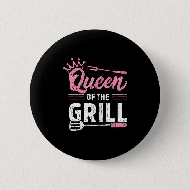Königin der Grillfreude Grillen Barbeque Grillflei Button (Vorderseite)