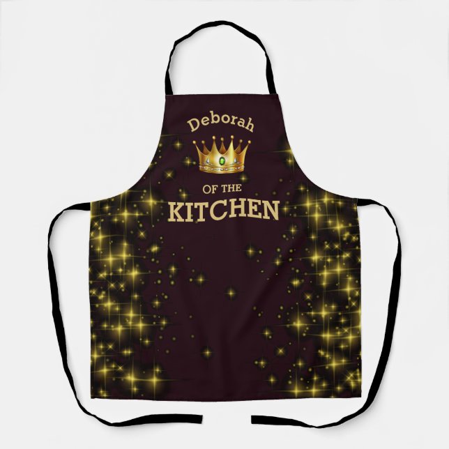 Königin der Kitchen Gold Kronenstars auf Schwarz Schürze (Vorderseite)