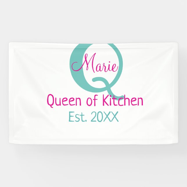 Königin der Küche monogramm grün rosa einfache min Banner (Horizontal)