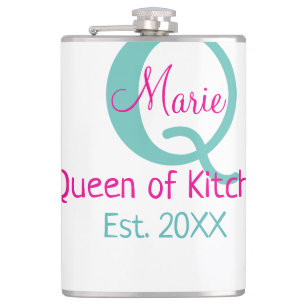 Königin der Küche monogramm grün rosa einfache min Flachmann