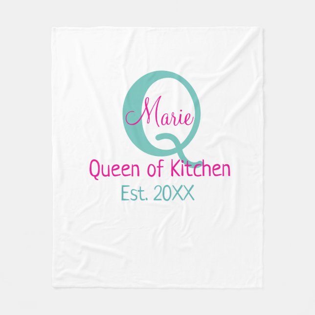 Königin der Küche monogramm grün rosa einfache min Fleecedecke (Vorderseite)