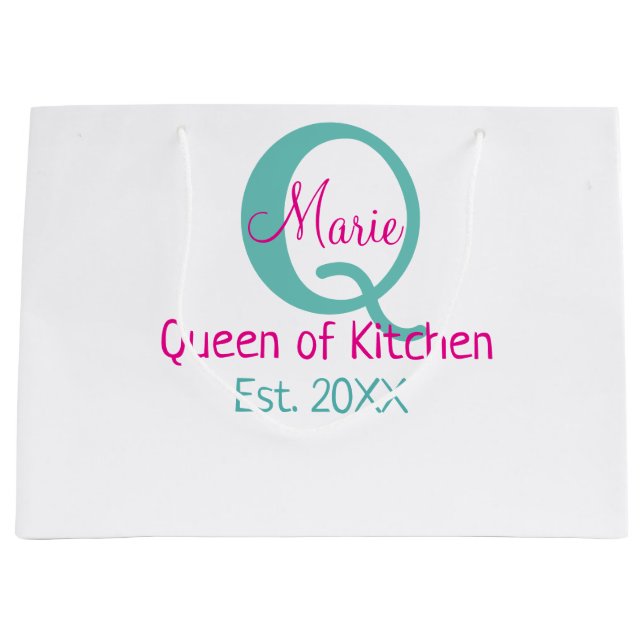 Königin der Küche monogramm grün rosa einfache min Große Geschenktüte (Vorderseite)