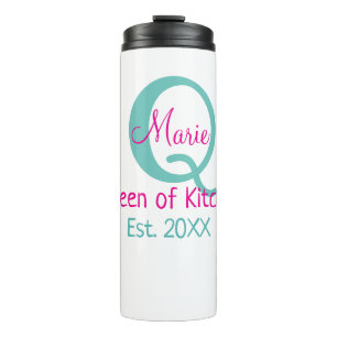 Königin der Küche monogramm grün rosa einfache min Thermosbecher
