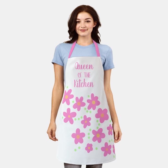Königin der Küche Rosa Blume Schürze (Getragen)