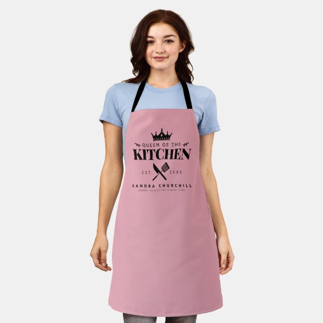 Königin der Küchen Lady Koch Personalisiert Pink Schürze (Getragen)