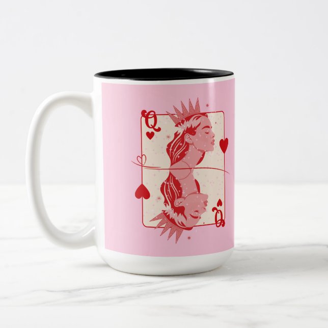 Königin der Künste Rot und Rosa Preppy Art Zweifarbige Tasse (Links)