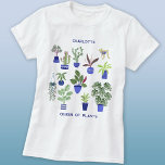 Königin der Personalisierten Pflanze T-Shirt<br><div class="desc">Diese personalisierte Königin von Pflanze ist perfekt für jeden mit einem grünen Daumen oder Fingern geeignet. Sie zeichnet sich durch ein lustiges Blumenmuster aus, mit bunten Kakteen, Sukkulenten und anderen Pflanze in marineblauen und kobaltblauen Pflanze. Ideal für jeden Gärtner oder jede Pflanze. Ändern Sie den Namen und den Text, um...</div>