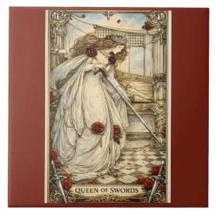 Königin der Schwerter Tarotkarte Art Nouveau Vinta Fliese