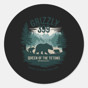 Königin der Tetons Grizzly 9 Bärenliebhaber nation Runder Aufkleber