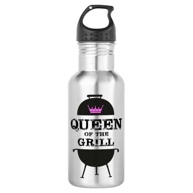 Königin des Grills, schwarz-rosa Krone Edelstahlflasche (Vorderseite)