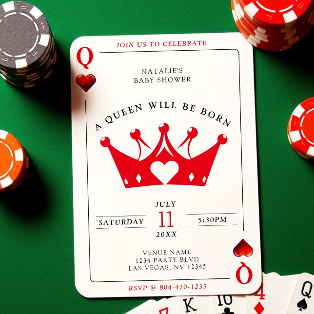Königin des Heart Casino Poker Card Girl Babydusch Einladung (Queen of Heart Casino Poker Card Girl Baby Shower
)