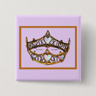 Königin des Herzens Gelbe Goldene Krone Tiara Rosa Button