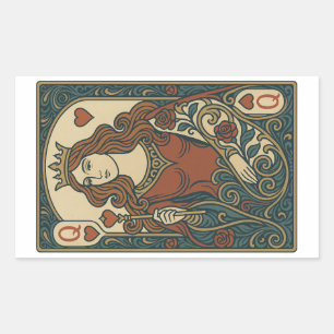 Königin des Herzens — Portrait "Art Nouveau Rosewo Rechteckiger Aufkleber